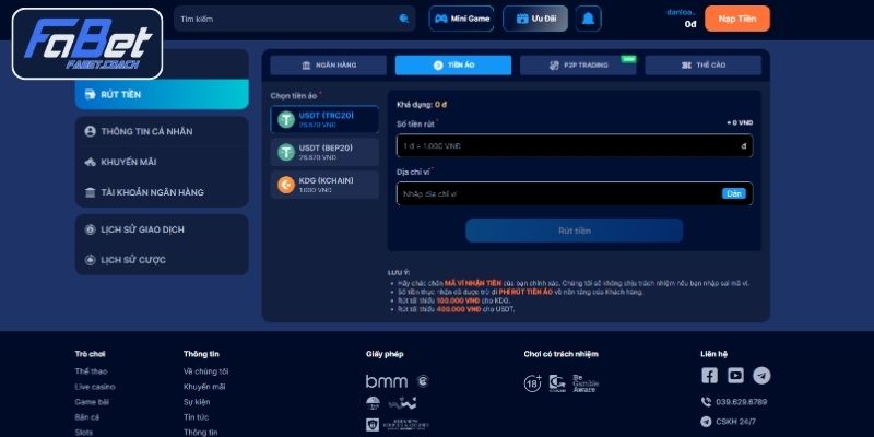 Rút tiền FABET bằng tiền ảo