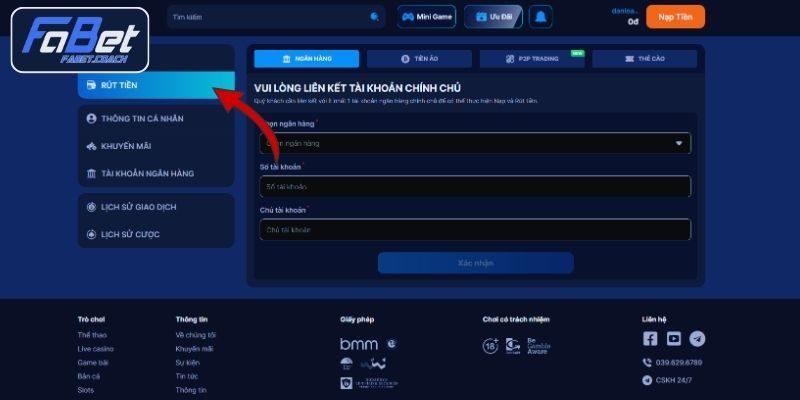 Yêu cầu cần thiết khi thực hiện rút tiền FABET